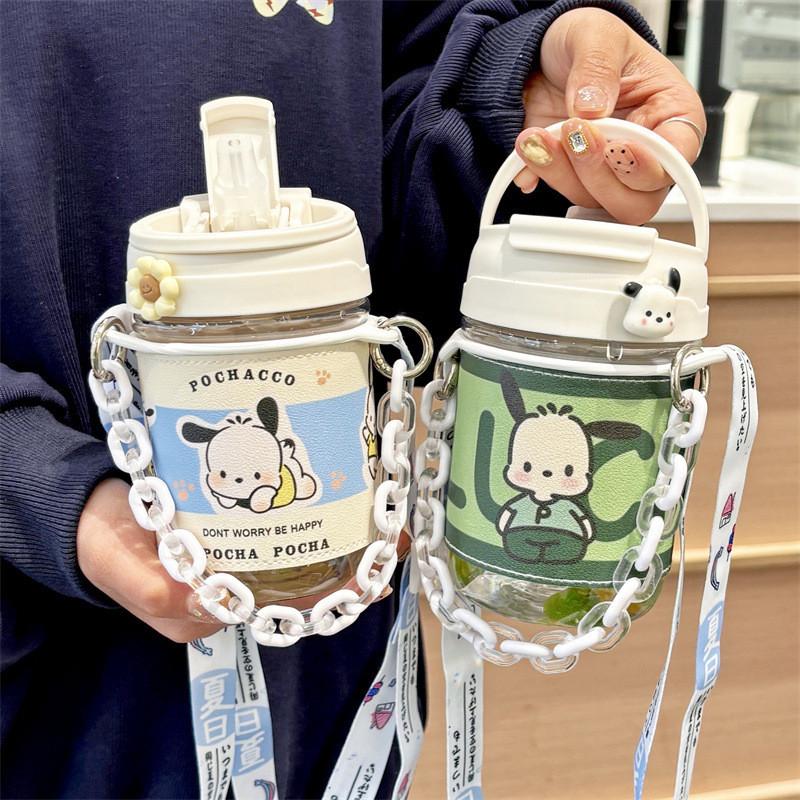 Pochacco Cartoon Plastic Water Cup With Straw For Kids And Students
