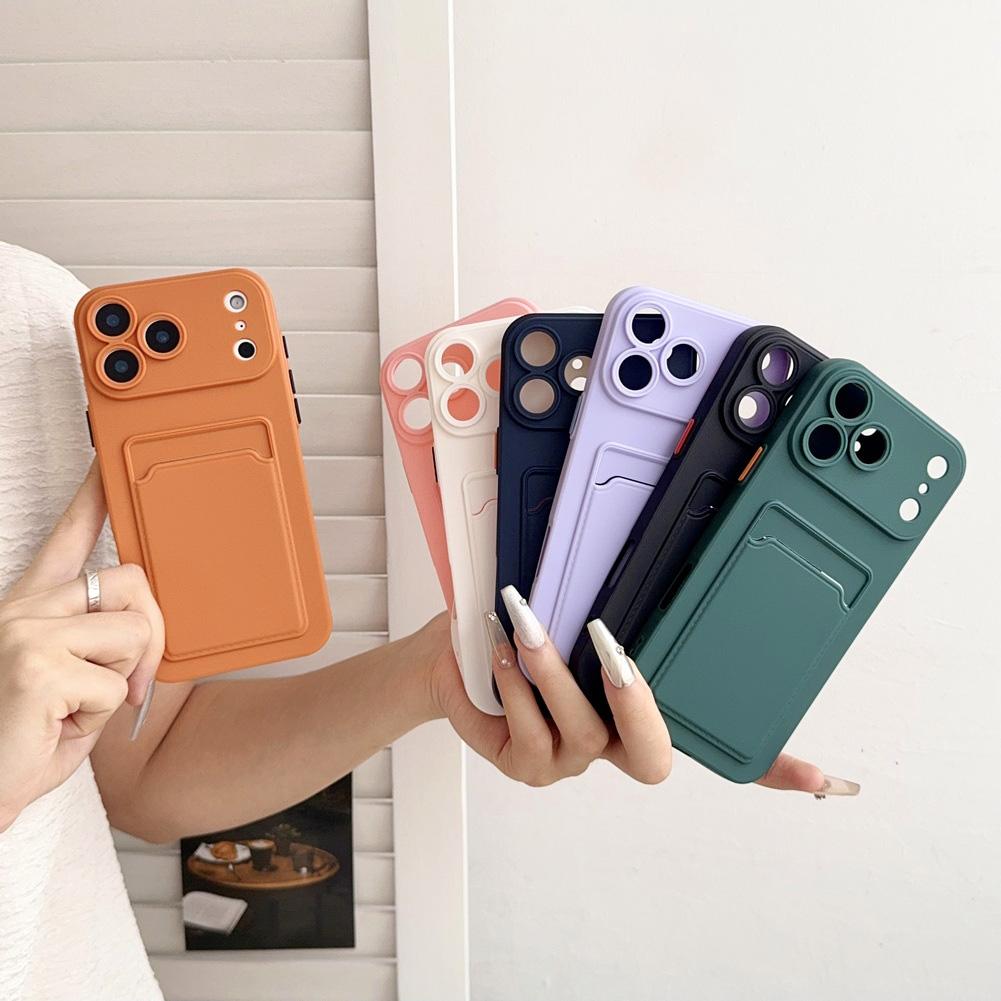 Soft Skin Feel Credit Card Slot Card Holder Case For iPhone 17 Pro Max 17 Pro Air 16e 16 Pro 15 + 14 13 12 11 Protect Cover