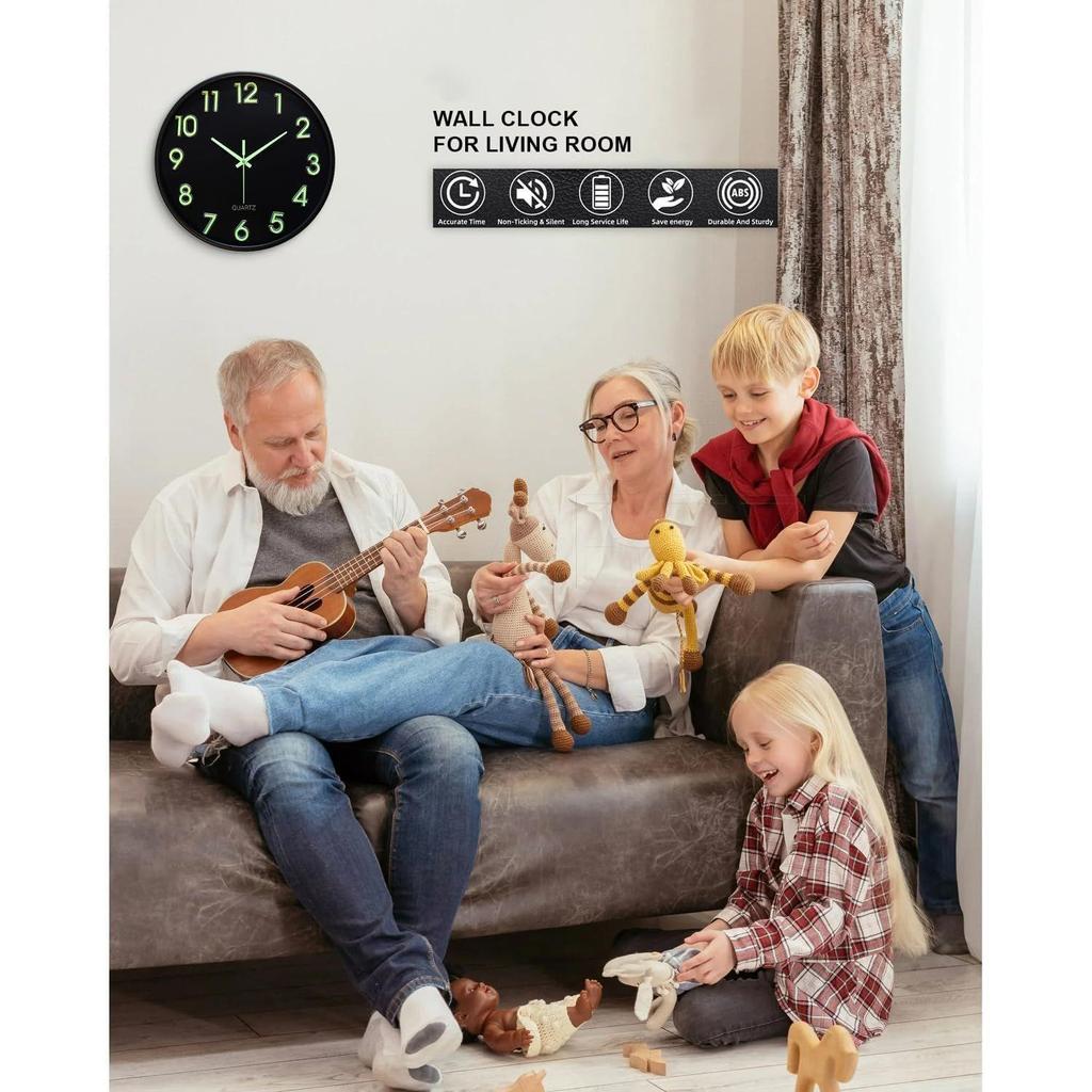 12-Inch Analog Wall Clock – Luminous Night Glow-in-the-Dark Design, Radium Dial, Silent Non-Ticking Sweep