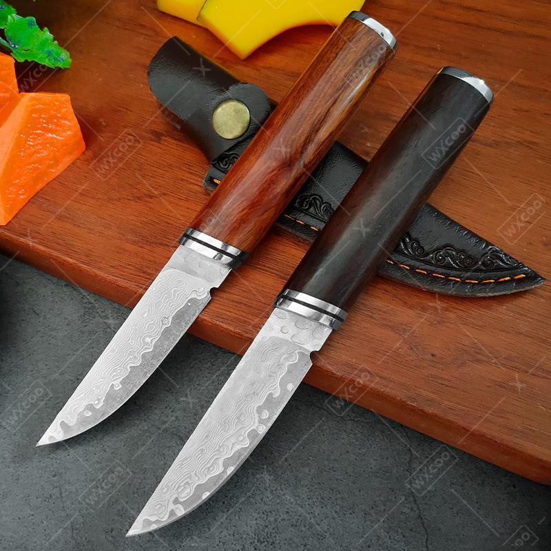 WXCOO Damascus Stainless Steel Butcher Knife Kitchen Knife Meat Cleaver Multifunctional BBQ Meat Cutting Boning Knife Sheath