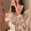 French retro mesh printing suspender dress women's summer design sense niche pure desire slim-fitting hip-wrapped long skirt