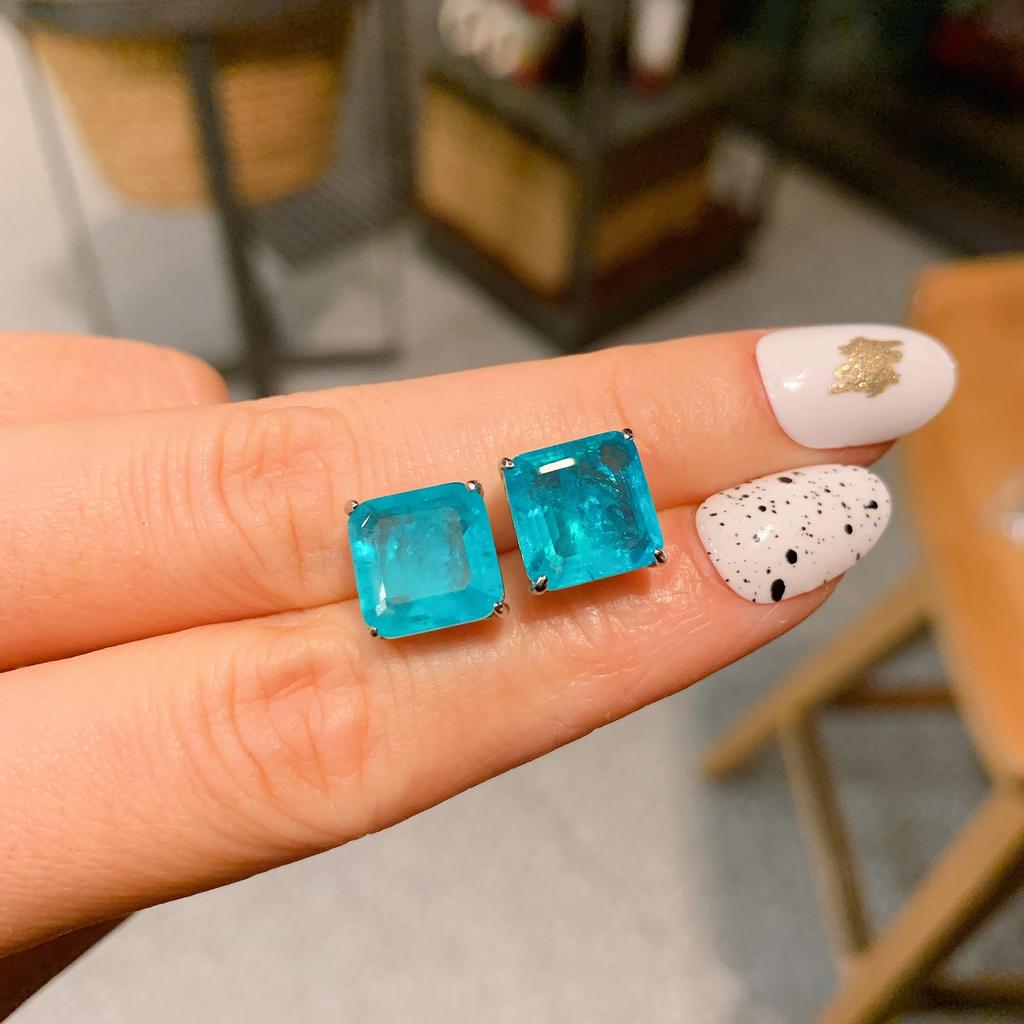 Paraiba Blu-ray, Square Stud Earrings Pendant, Simple Women's Style