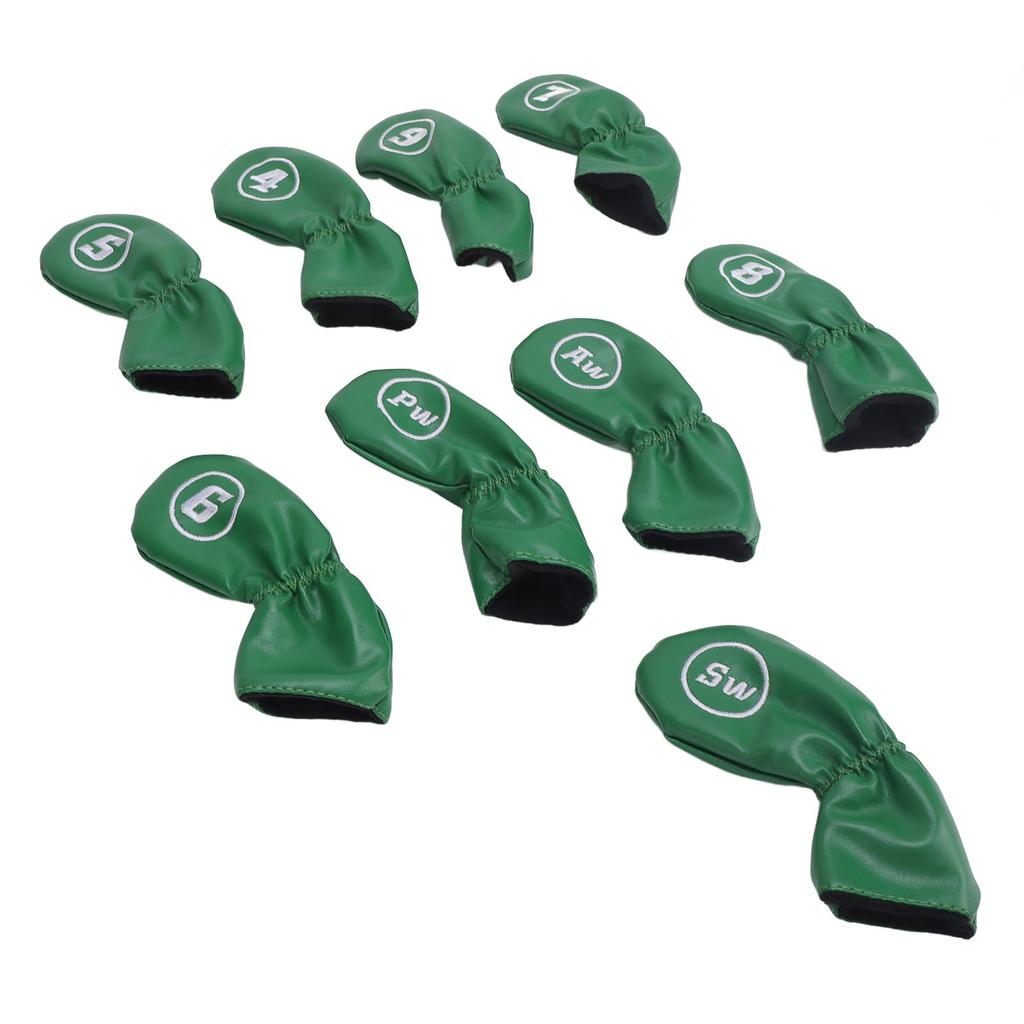 9pcs Golf Club Cover PU Leather Stylish Portable Golf Head Cover for Iron Drive Clubs Green