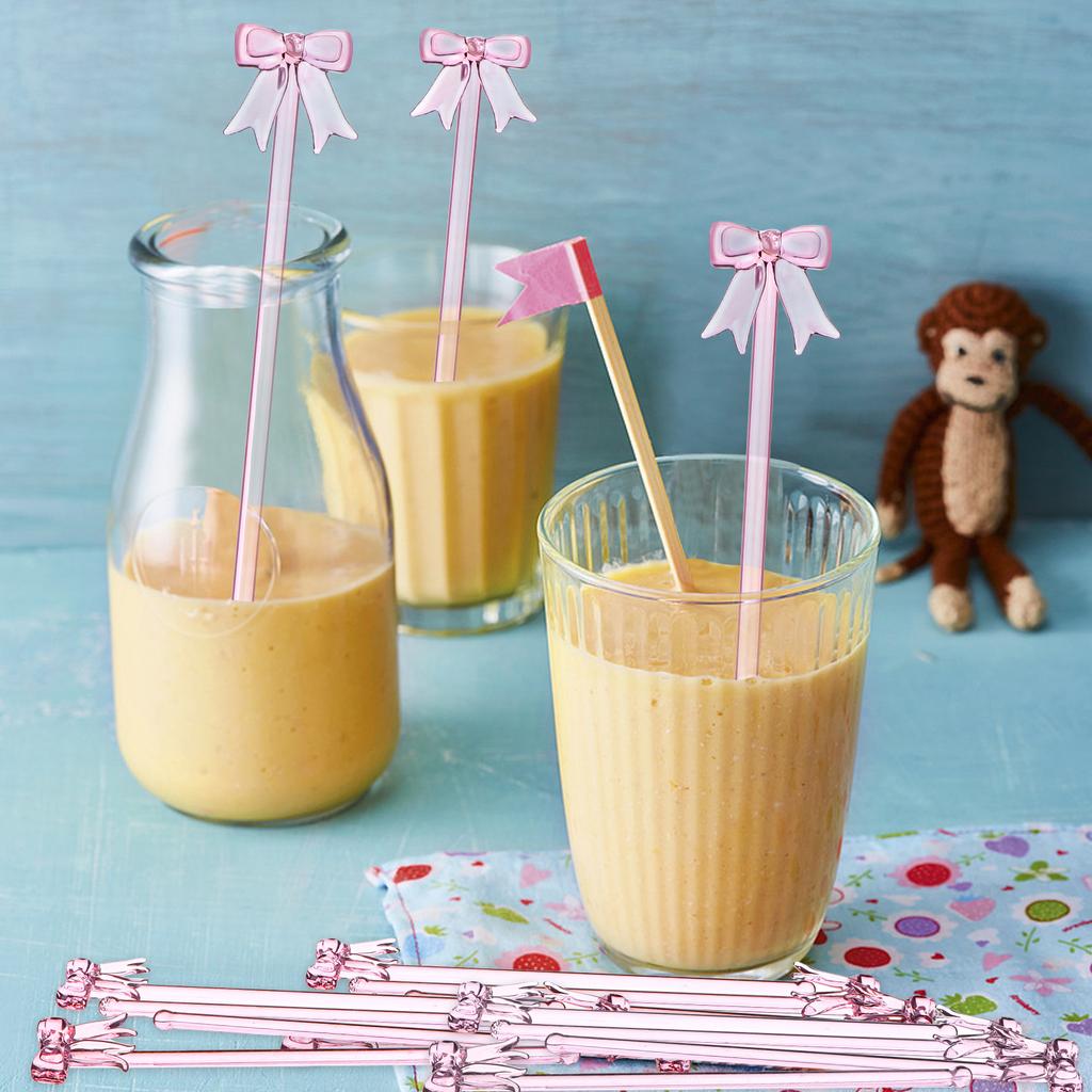 20 Pack Glass Swizzle Stick Coffee Cocktail Juice Milk Drink Swizzle Stick Pink Bow Glass Stir 7.24" For Coquette Themed Drinks,,
