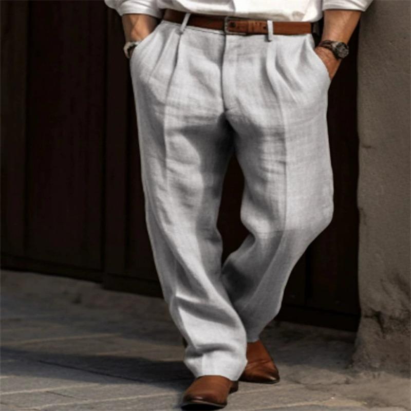 Pantalones Casuales de Pierna Ancha Plisados para Hombre, Mezcla de Lino, Cintura Alta