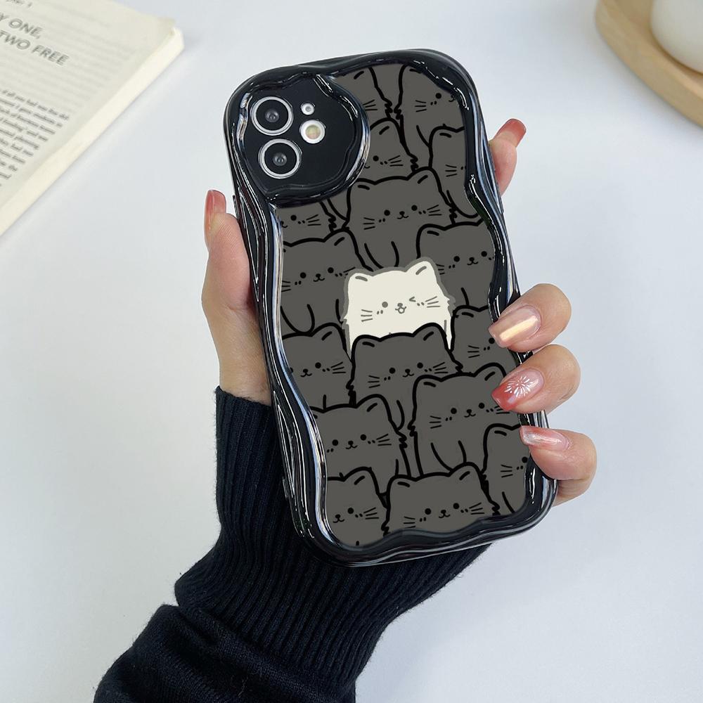LZ7 Cartoon Cat Cute Clear Soft Wave Phone Cases for iPhone 15 13 Pro Max 12 Mini 14 8 Plus XS Max XR 6 Protection Back Cover