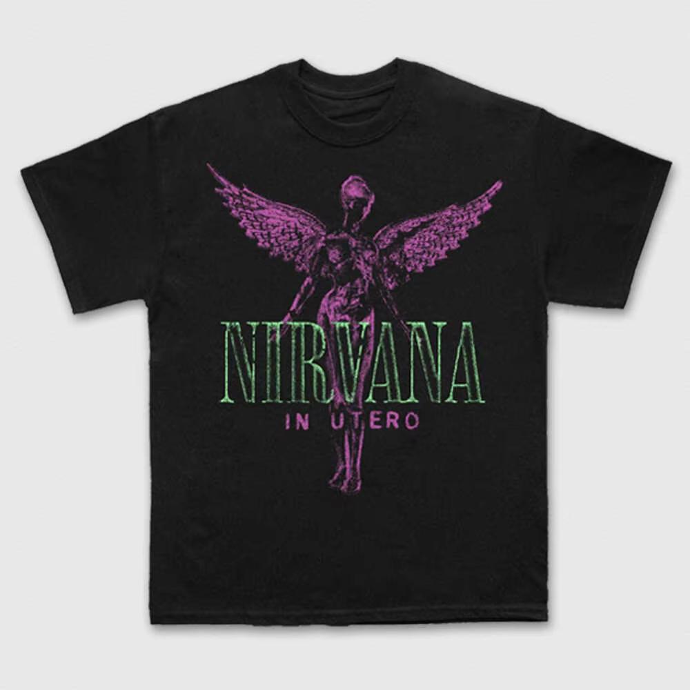 Nirvana Black Cotton Unisex Tshirt 2026 Summer New Oneck Loose Shirt Y2k Grunge Hiphop Style Unisexs Soft Short Sleeve Shirt