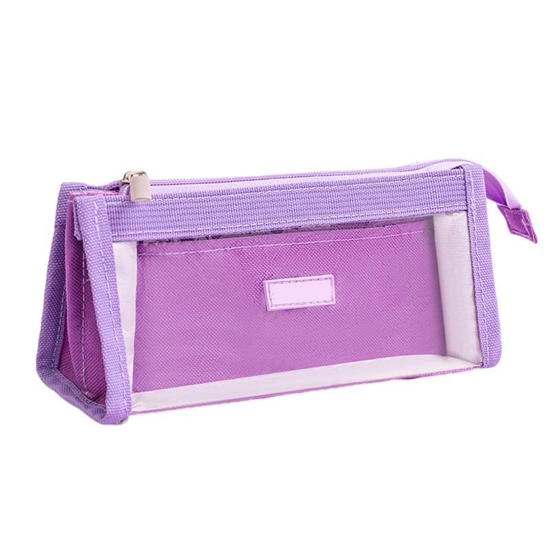 High Capacity Pencil Case 2 Compartment Pencil Pouches Clear Pencil Bag Portable Pencil Organiser Bag Travel Makeup Bag фиолетовый