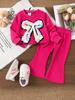 European & American Wine Red Long-Sleeve Hoodie & Pants Set for Girls