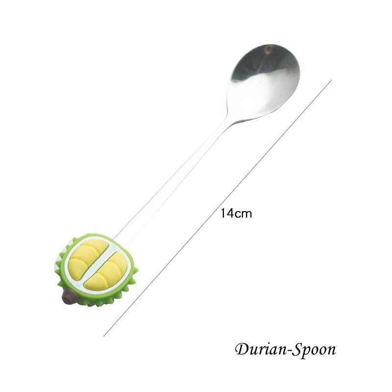 Fruit-shaped Stainless Steel Fruit Fork Spoon Creative Peach Durian Avocado  Dessert Spoon Silicone+ Stainless Steel Fruit Fork