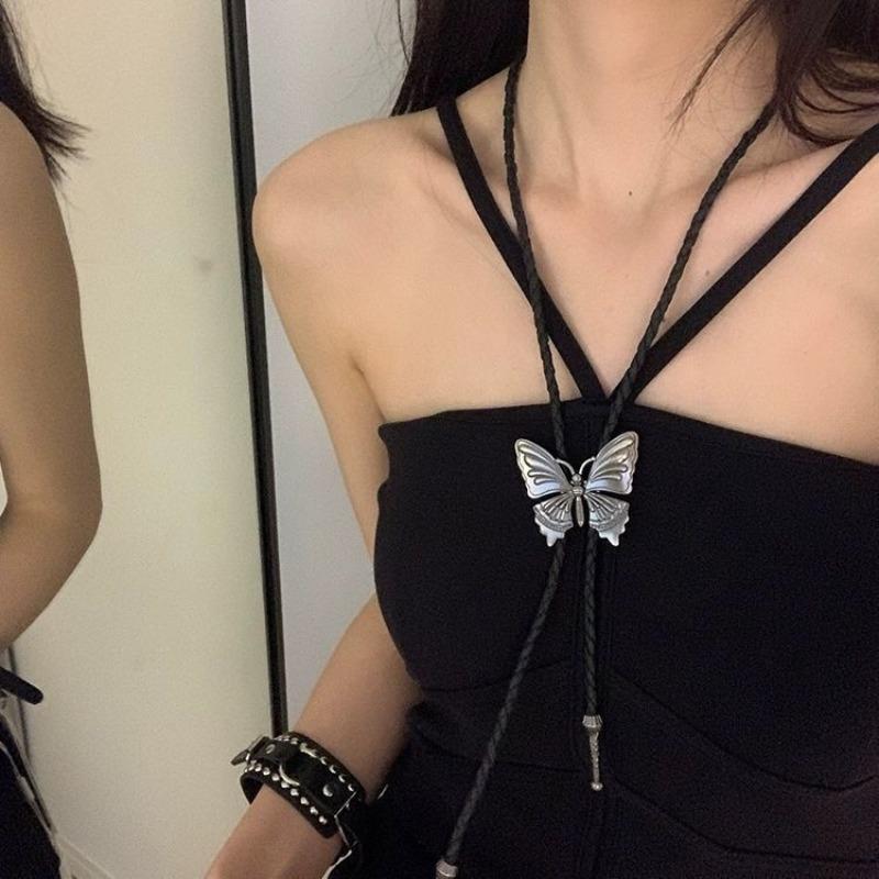 European and American cross-border y2k babes butterfly leather collar punk rock choker collarbone chain necklace foreign trade jewelry