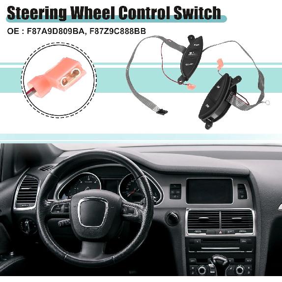 ACROPIX Left Right Side Steering Wheel Cruise Control Switch Button with Cable Fit for Ford Explorer - Pack of 2 Black