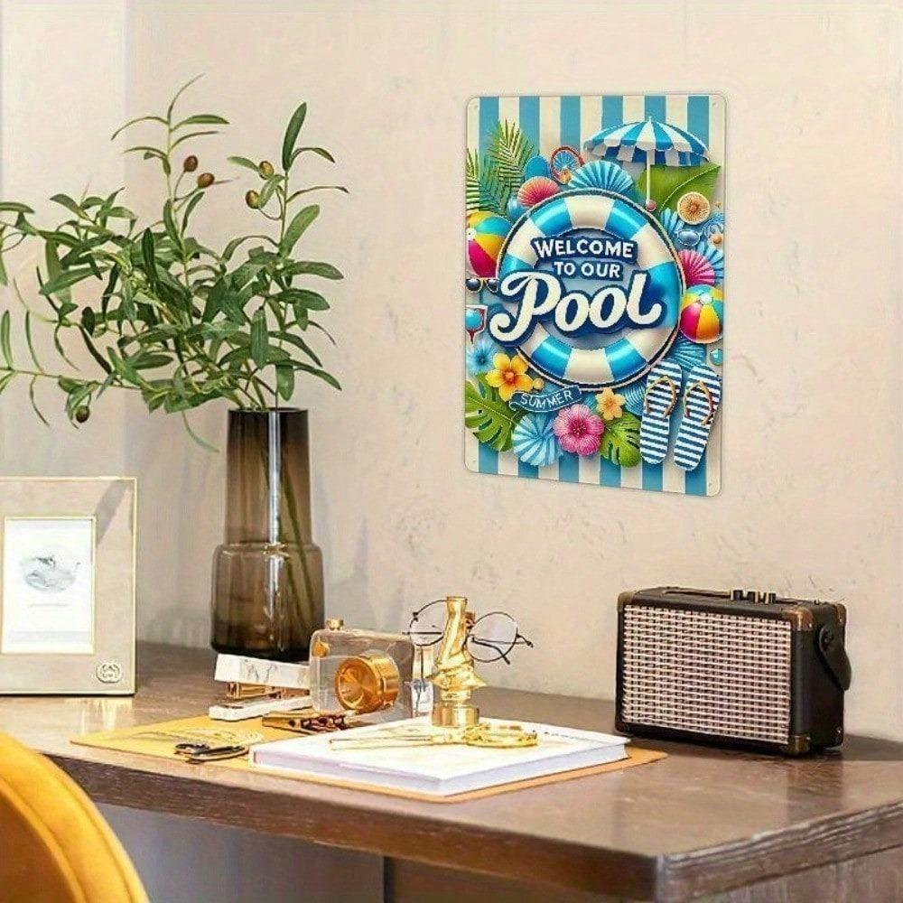 Placa de Metal Estanho Bem-vindo Piscina Verão Arte Rústica Vintage Bar Café Garagem Decoração