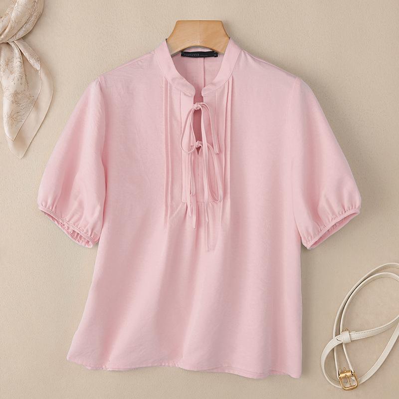 ZANZEA Blusa da donna casual a girocollo, tinta unita, manica corta larga