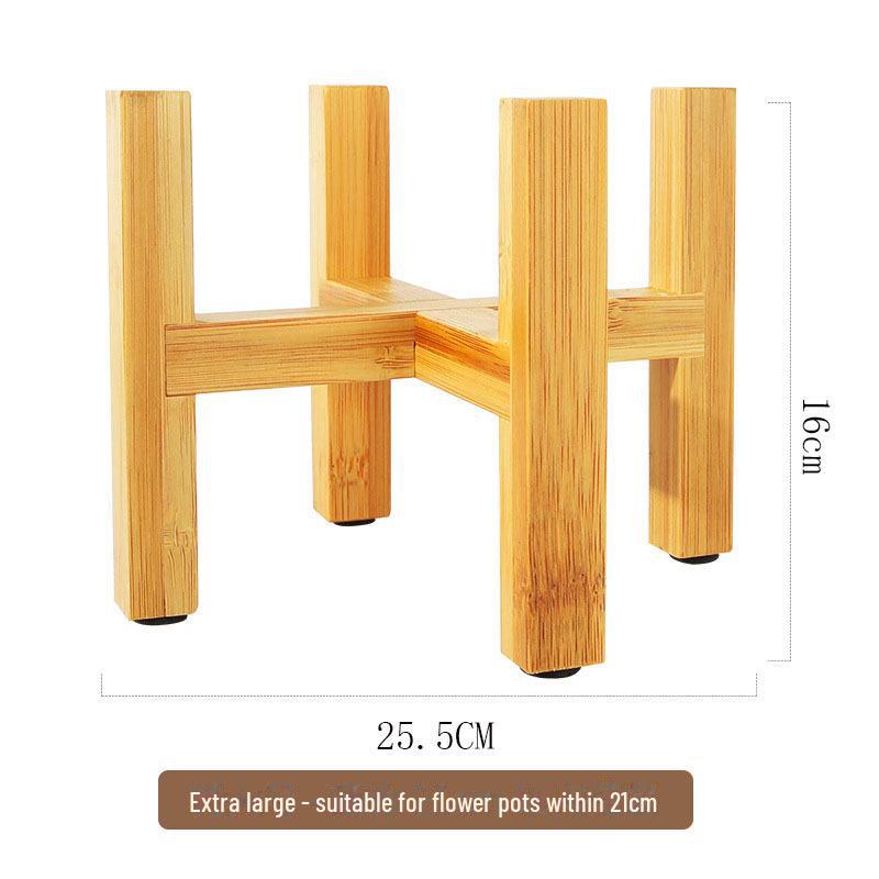 Wooden Four-Legged Floor-Standing Flower and Succulent Pot Stand with Bamboo Tray