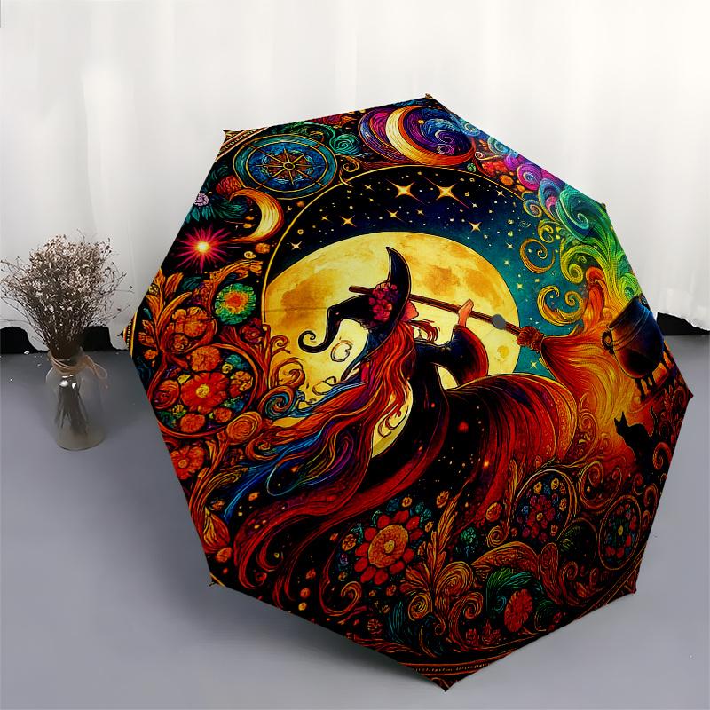 Enchanted Moonlit Witch's Night Wall Art PrintUmbrella, Portable 3-Fold Compact Umbrella for Men & Women Gift