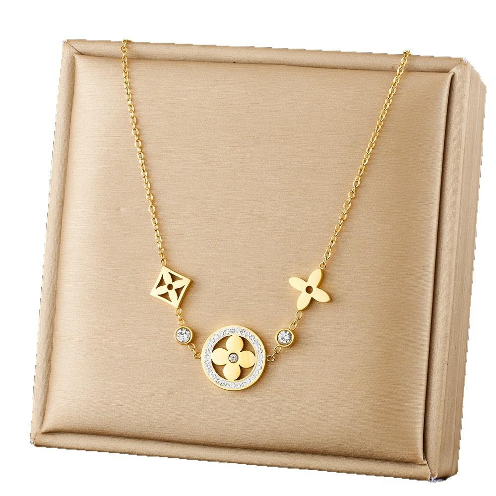 3PCS Titanium Steel Non fading Clover Necklace Bracelet Earring Set