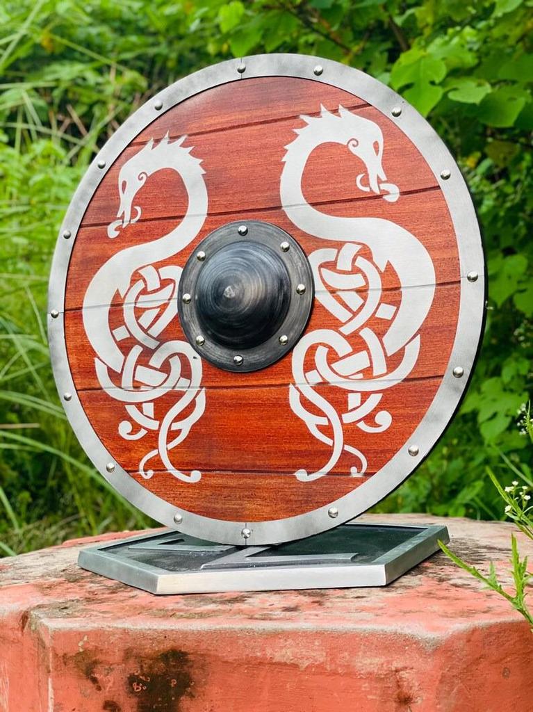 Viking Dragon Wood Shield: Norse Warrior Decor, LARP Prop