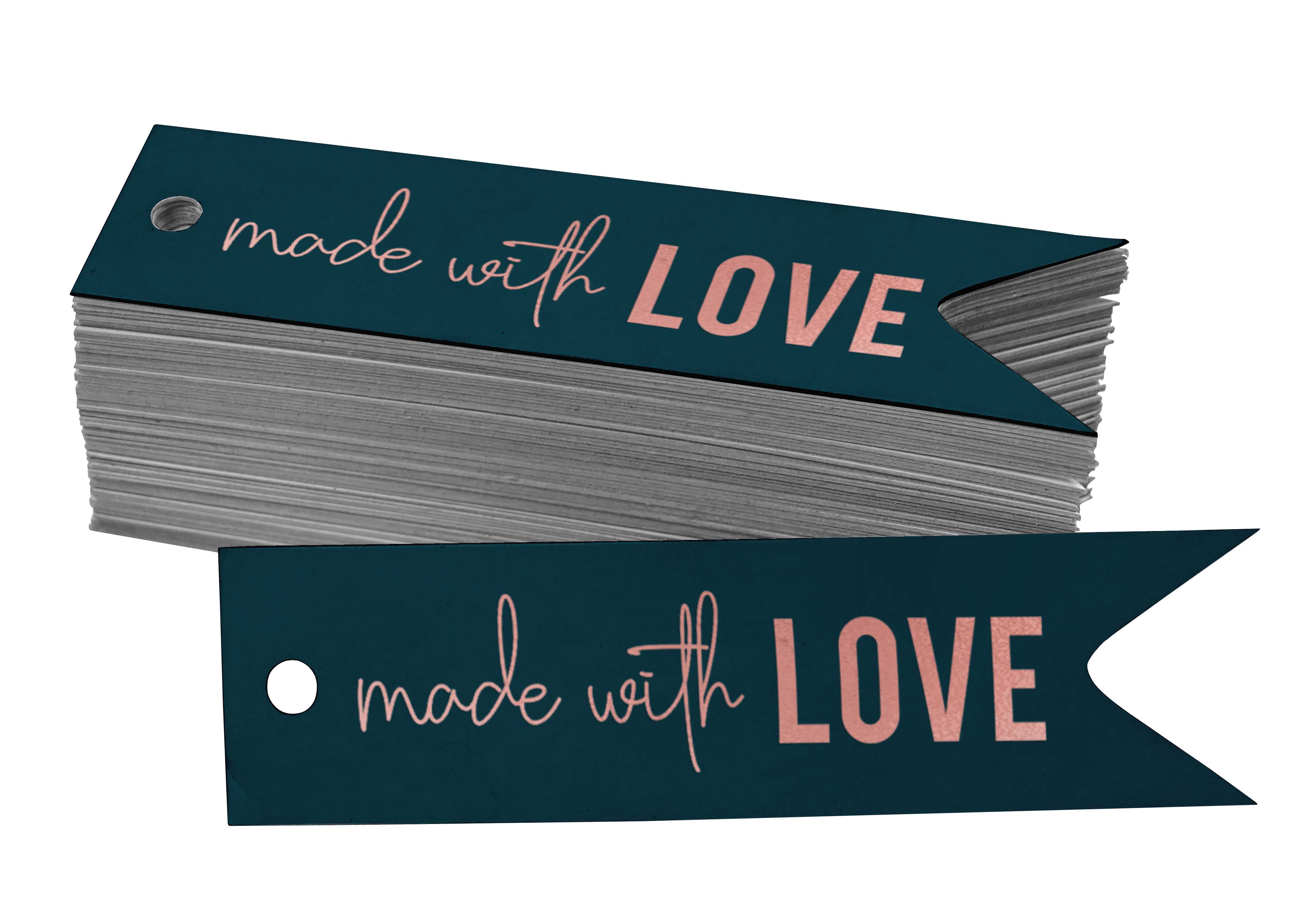 

Inkdotpot Паперові бірки з золотою фольгою, зроблені з любов’ю, текстом, ярликами 100 50 Rose Gold Foil Tags синій