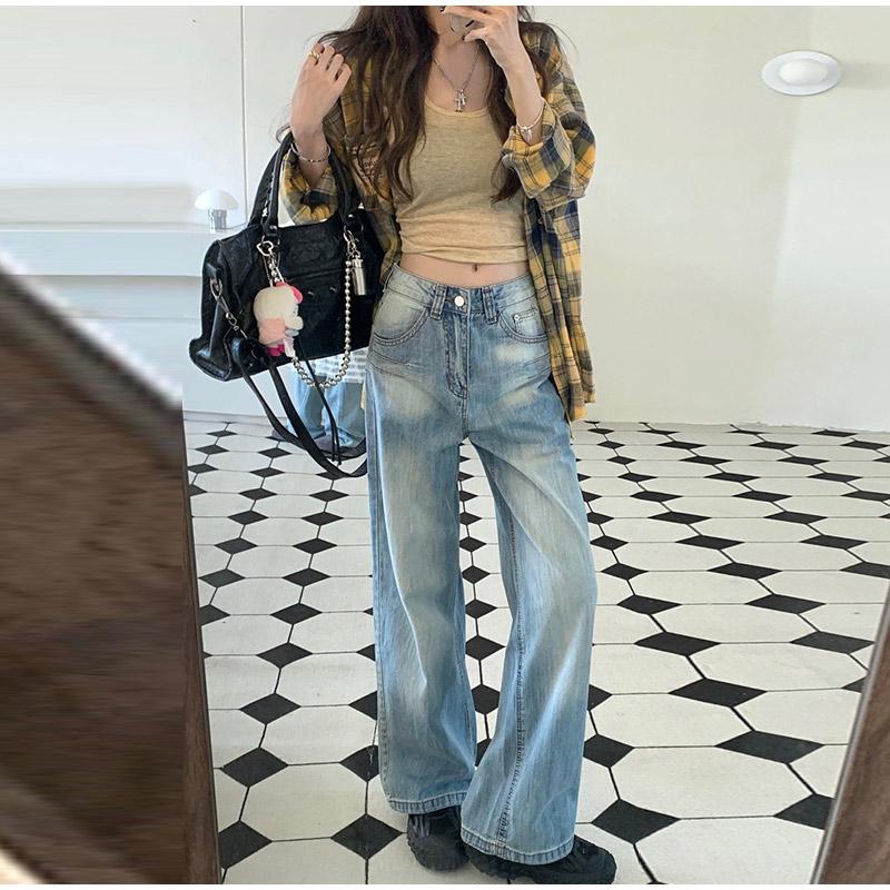 High Waist Straight Leg Jeans Women's Early Spring Plus Size Pear Shaped Body High Street Wide Leg Long Denim Pants