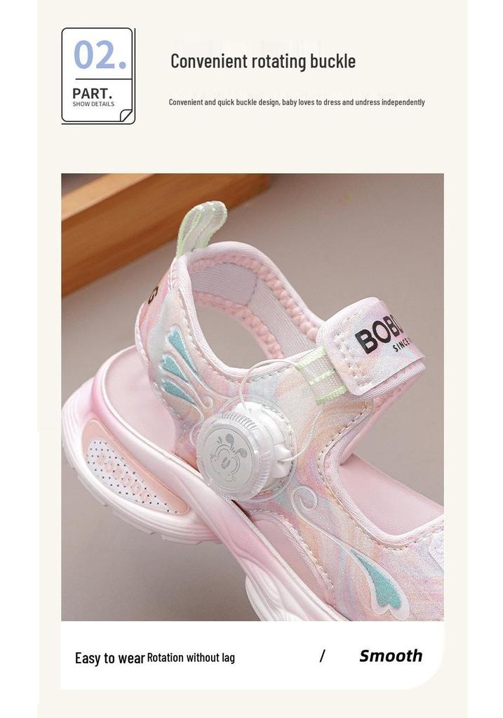Bobodou Girls' Sport Sandals: Rotating Button Beach Shoes for Kids