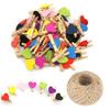 25/50Pcs Heart Wooden Clothespins, Colorful Mini Clips with Natural Jute Twine for DIY Crafts & Photo Display