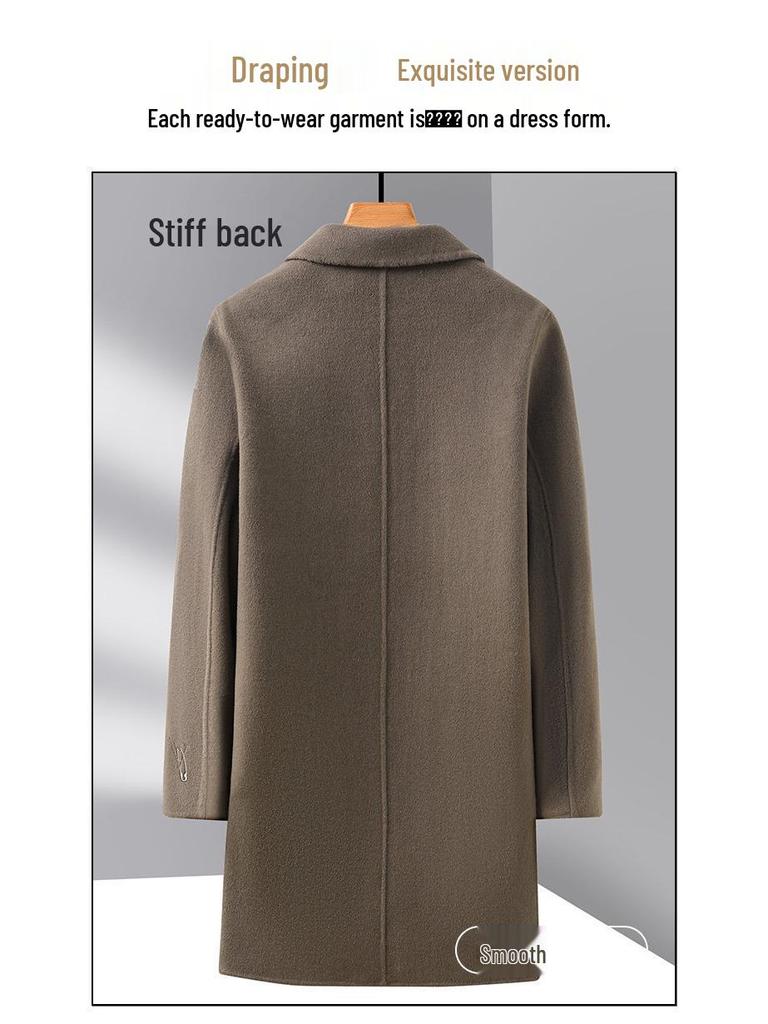 Men's Mid-Length Double-Sided Woolen Coat, Suit Collar, Korean Style, Casual Jacket for Autumn Winter.