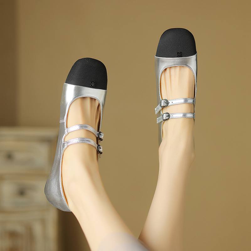 Krazing Pot Sauseskinn Rund Tå Tykke Lave Hæler Vår Sommer Mary Janes Pluss Størrelse 42 Blandet Farge Damepumps