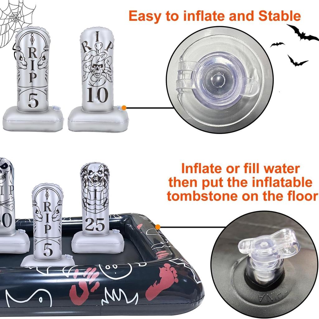 Plastic Ring Giant Tombstone Ring Toss Games Halloween Party Game Favors for Kids Inflatable Game Outdoor Carnival Game Classroom Indoor School Yard