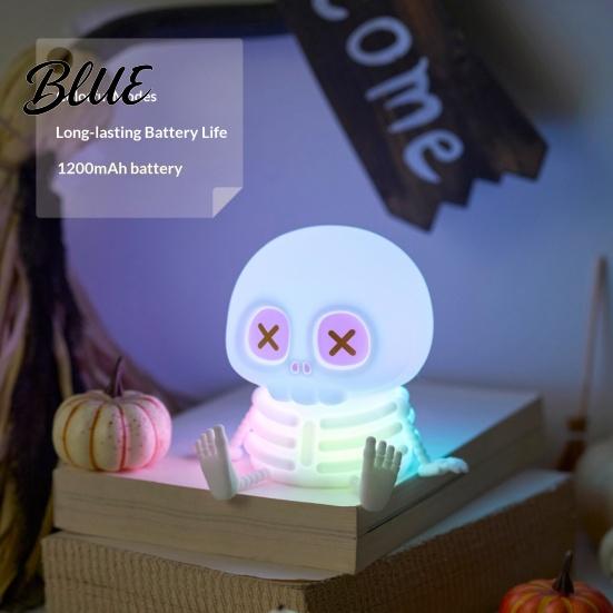 Christmas Gift for Kids Halloween Skeleton Night Light Silicone Touch LED Bedside Lamp Kids Light 8 Color RGB Dimmable Warm Desk Decor Bedroom