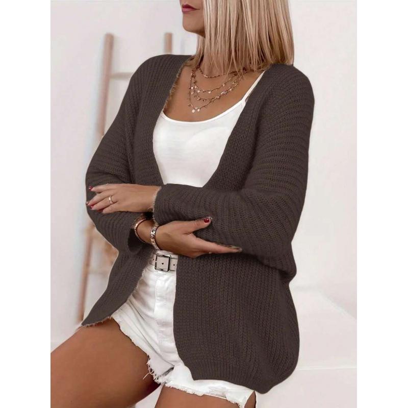 

Plus Size Solid Color Knit Cardigan L коричневий