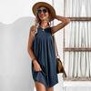 Summer Women Solid Color Vest Short Dress A-line Sleeveless O Neck