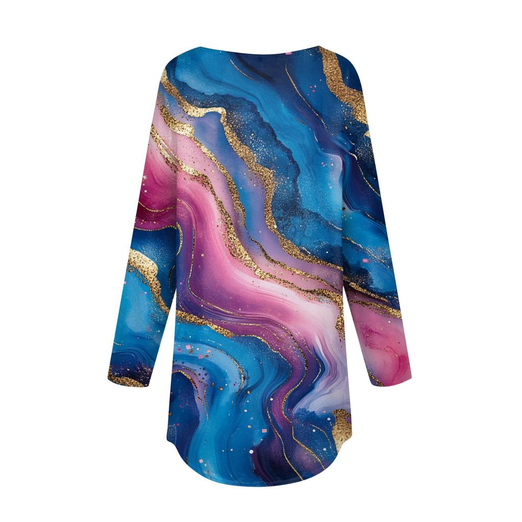 Women's Loose Casual Printed Round Neck Long Sleeved T Shirt Top Pullover Long Sleeved Sweatshirt