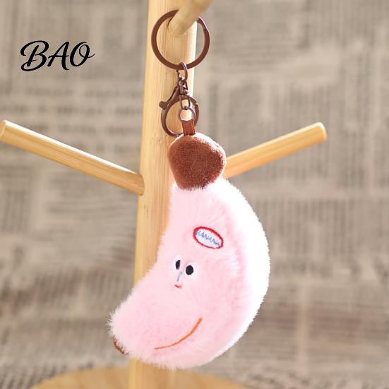 Kawaii Banana Bag Pendant Cute Plush Keychain, Soft Stuffed Fruit Adorable Keychain with Embroidered Face, Cartoon Charm for Backpack Vivid Expression