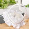 Bryllupsringkurv Blomsterdekor Rhinestone Ensfarge Hjerteform Mesh Hold Ring Blonder Stoff Sløyfe-knute Ringholder