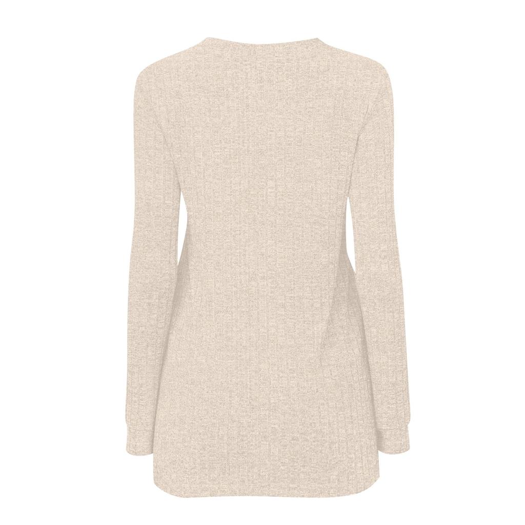 Women's Fashion Color V-Neck Button Loose Long Sleeve T-Shirt Top