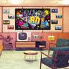 80's Retro Photographic Background, Wall Decoration with Vintage Theme, Large Background Curtain for Living Room, Sleeping Room, Celebration