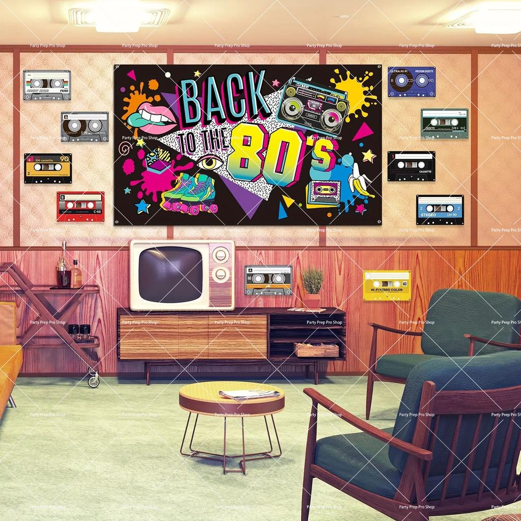80's Retro Photographic Background, Wall Decoration with Vintage Theme, Large Background Curtain for Living Room, Sleeping Room, Celebration