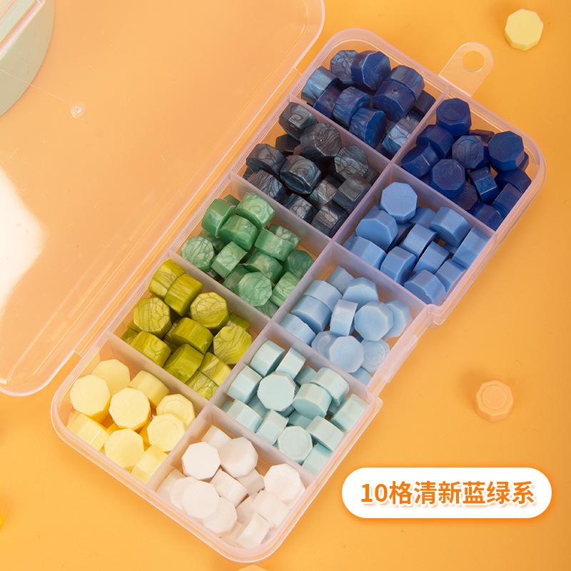 Ten Color Compartment Box Sealing Wax Pellets Complete Sealing Stamp Tool Set Multi Color Sealing Wax Pellets