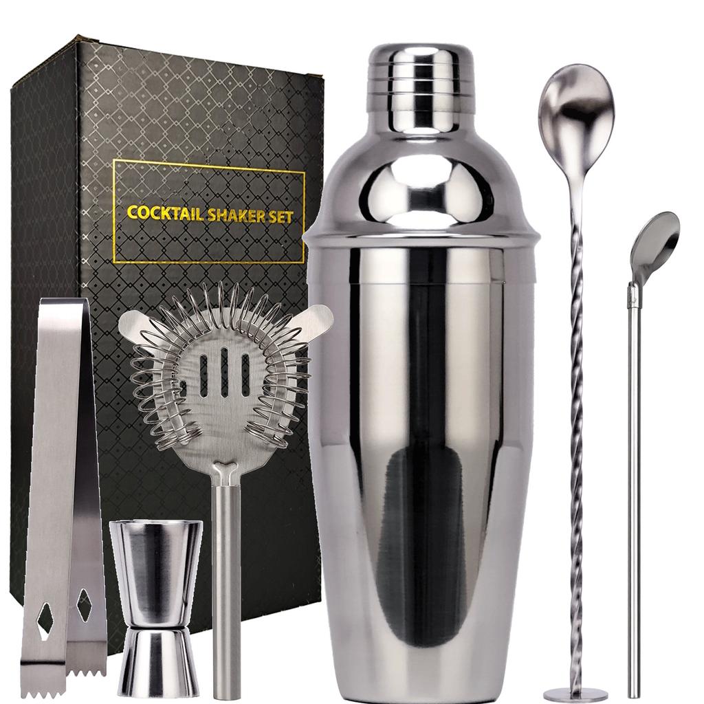 Bar Bartending Tools 6-Piece Basic Cocktail Making Stainless Steel Snow Bottle Boston Measuring Cup Mixer