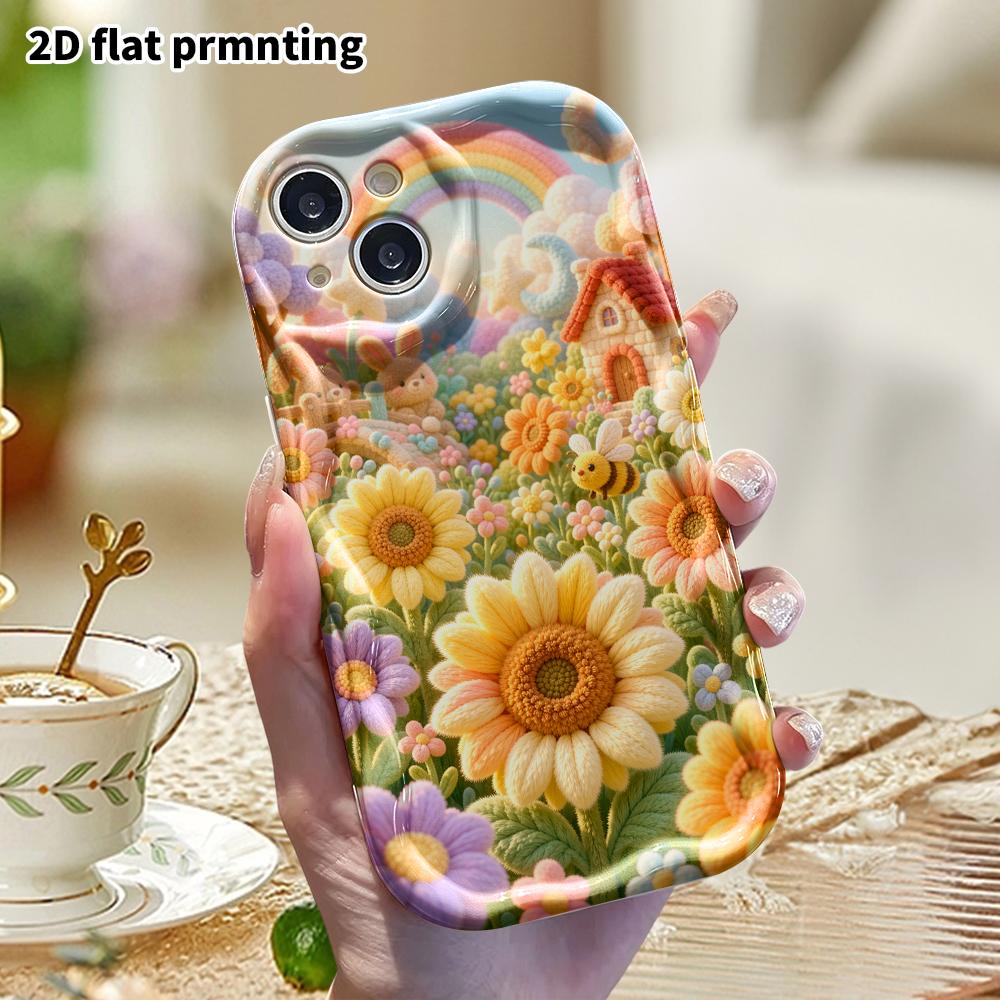 Phone Case: 2D Flat, Suitable for iPhone 18, 17, 16, 15, 14, 13, 12 Pro Protective Case, Sunflower Garden, Perfect Christmas and Halloween Holiday Gif
