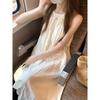 Summer Girl A Line Dress With 3d Pattern Polyester Sleeveless Tie Neck For Casual Wear