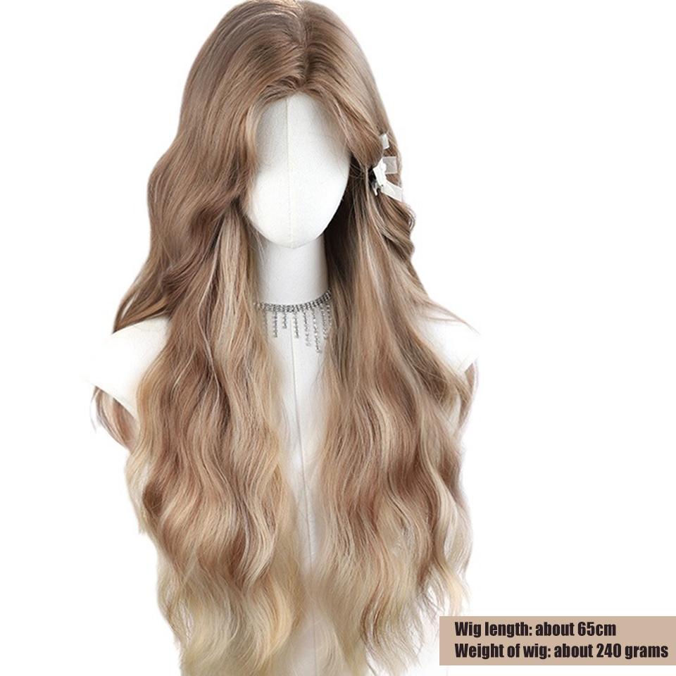 WTB Brown Gradient Full Head Synthetic Wig Female Brown Gradient Wavy Long Hair Big Wave S Hair Seam Full Head Wig