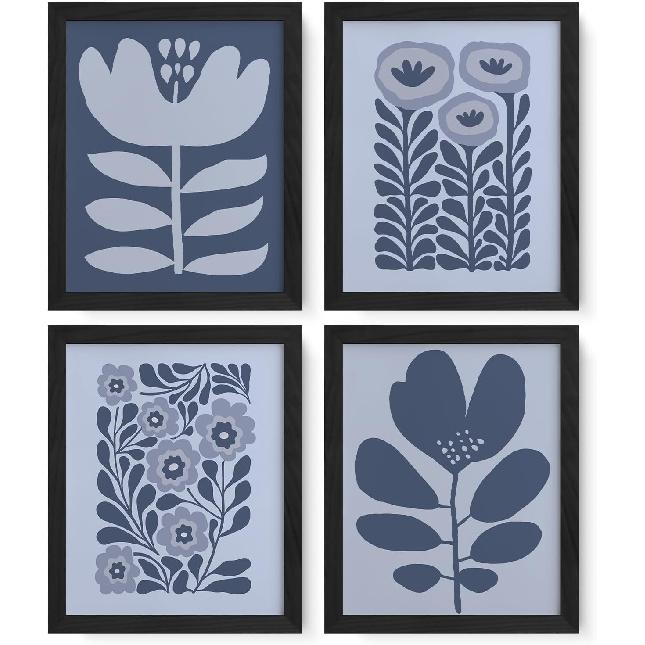 JXREQ Vinatge Boho Abstract Matisse Floral Wall Art, Mid Century Modern Abstract Black and Beige Floral Wall Decor for Home Kitchen Bedroom Bathroom