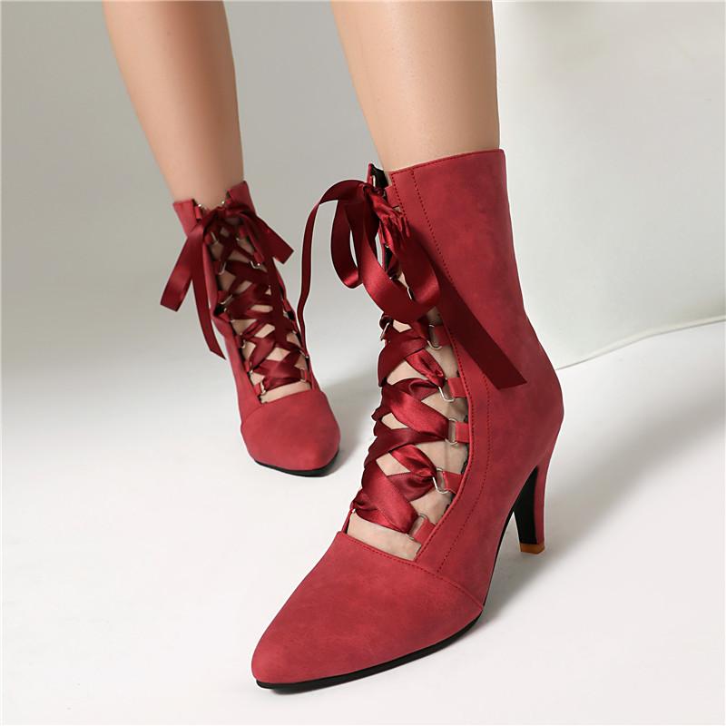 Women's High-heeled Short Boots, Sexy European and American Style, Pointed Thin Heel Large Size Single Boots
