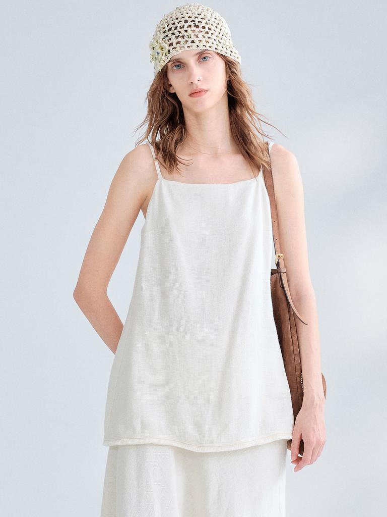 Slack cotton and linen suspenders waffle texture halter top women's summer vacation casual wear niche linen shirt