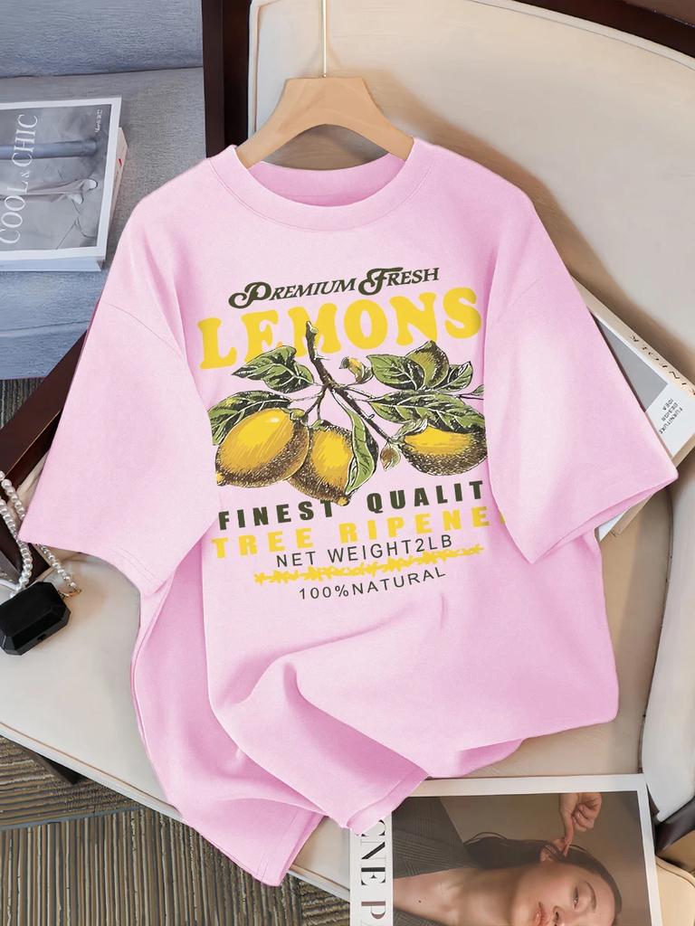 ZX Tee Lemons Fruits Premium Fresh Printing T Shirt Woman Loose Sportswear O-Neck Casual T Shirts Loose All-Match Short Sleeve