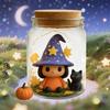 Adopt A Witch Hat Jar Halloween Witch Hat Doll with Black Cat in Jar Cute Light-up Decorative Jar for DIY Craft Gifts Party Favors