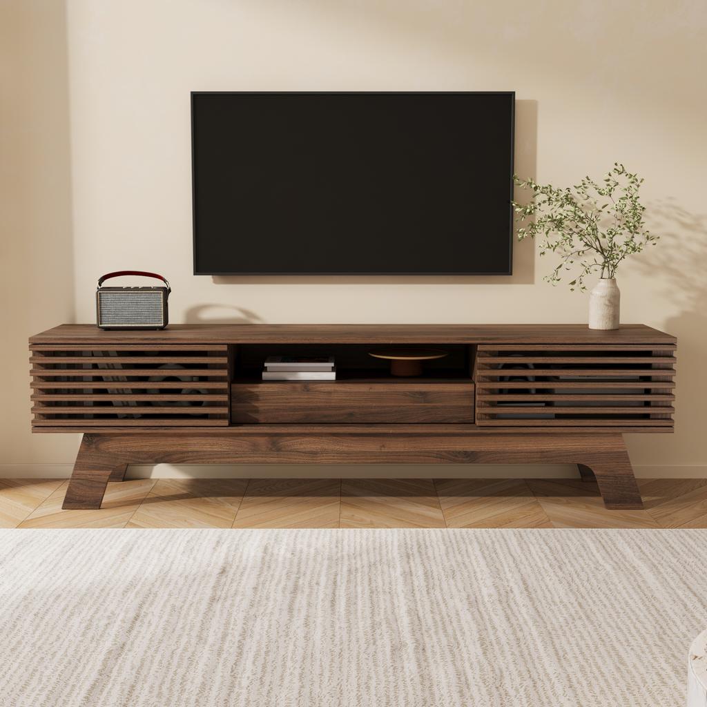 TV Lowboard TV Cabinet TV Board TV Table MDF Slatted Doors Drawer Cable Passage Living Room