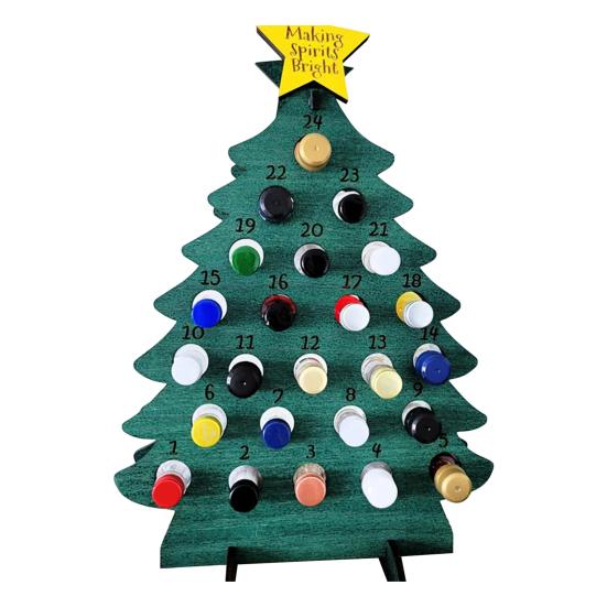 Yousheng Wooden Christmas Tree Wine Rack 24 Days Advent Calendar Wine Bottle Holder Adult Christmas Tree Countdown Decoration for Countertop Bar Decor